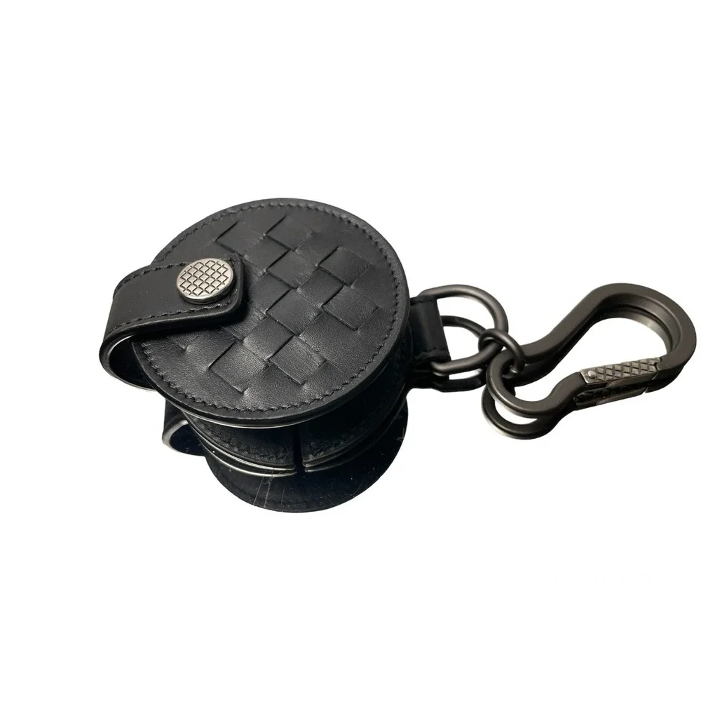 Bottega Veneta DESIGNER Black Leather Woven Intrecciato Headphones Case